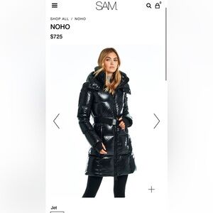 SAM NOHO belted down coat in jet black size medium